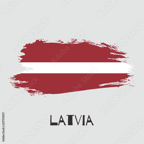 Latvia vector watercolor national country flag icon. Hand drawn illustration with dry brush stains, strokes, spots isolated on gray background. Painted grunge style texture for posters, banner design.