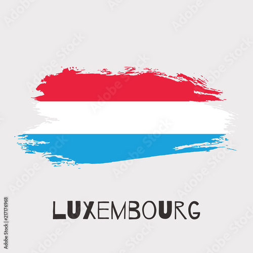 Luxembourg watercolor vector national country flag icon. Hand drawn illustration  dry brush stains  strokes  spots isolated on gray background. Painted grunge style texture for posters  banner design.