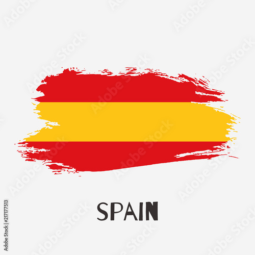Spain vector watercolor national country flag icon. Hand drawn illustration with dry brush stains  strokes  spots isolated on gray background. Painted grunge style texture for posters  banner design.