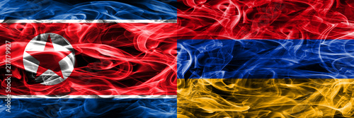 North Korea vs Armenia smoke flags placed side by side