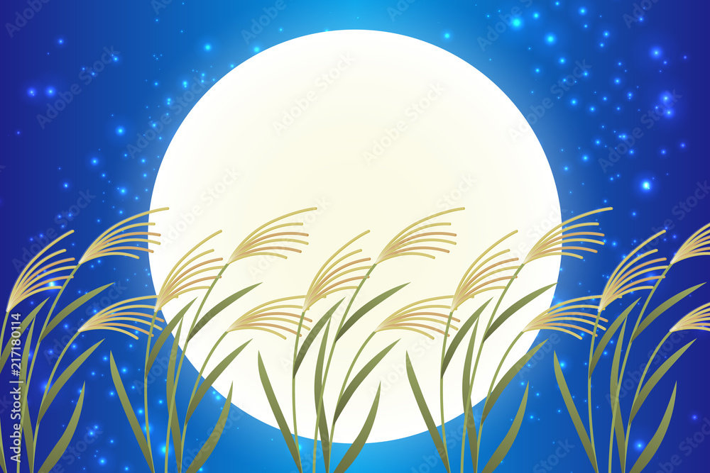 Background Wallpaper Vector Illustration Design Image Japan China Asia Free Size 背景 壁紙 ベクター イラスト 無料 無料素材 バックグラウンド フリー素材 和風素材 日本 和風背景素材 お月見 十五夜 秋 満月 日本の伝統行事 すすき 月夜 中秋の