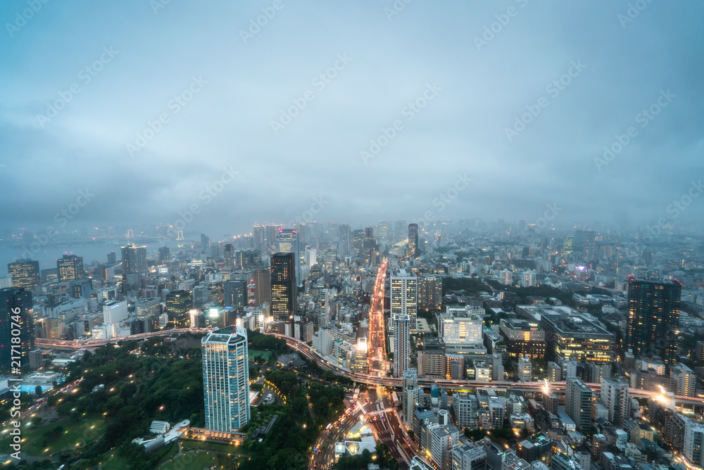 Tokyo, Japan - June 20, 2018 : Tokyo night view from Tokyo tower. Tokyo Tower is the world's tallest, self-supported steel tower in Tokyo, Japan