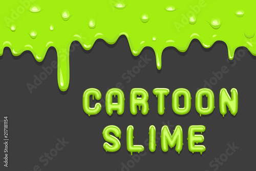 Cartoon green slime flowing dripping liquid seamless vector illustration