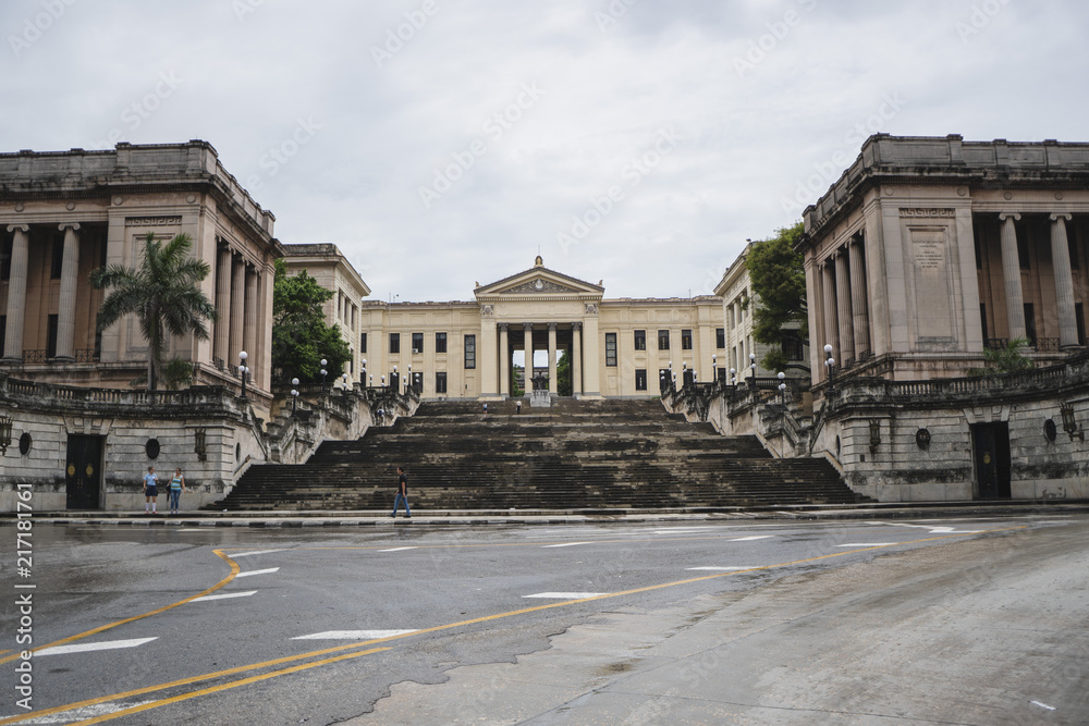 Wide Angle of the University Entrance in Havana during a rainy day