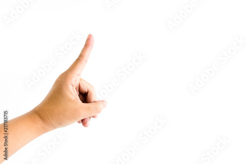 Man is showing forefinger of his hand isolated