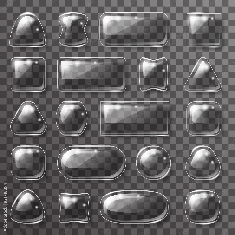 Glass plate game app ui glossy buttons icons transparent background