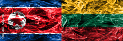 North Korea vs Lithuania smoke flags placed side by side