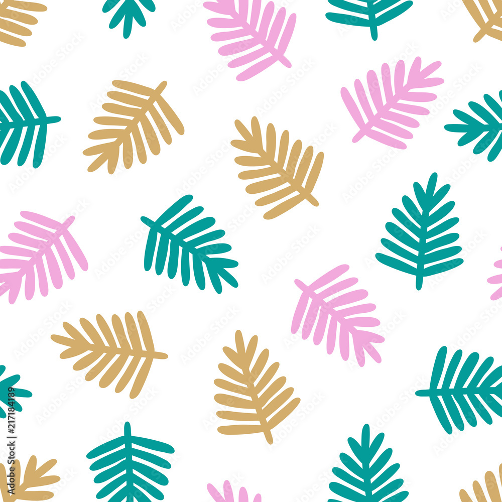 Fototapeta premium Seamless pattern Tropical leaves. Print with hand drawn jungle exotic plants. Vector wallpaper on white background
