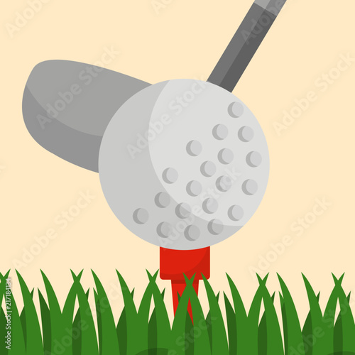 golf club ball on a tee grass sport vector illustration
