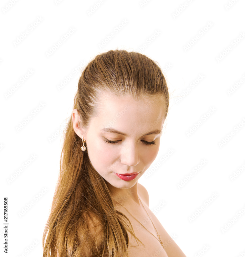 Portrait of a naked young woman with long hair. Portrait of a naked young woman with long hair.