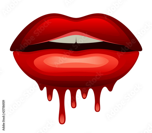 Bloody red lips on a white background