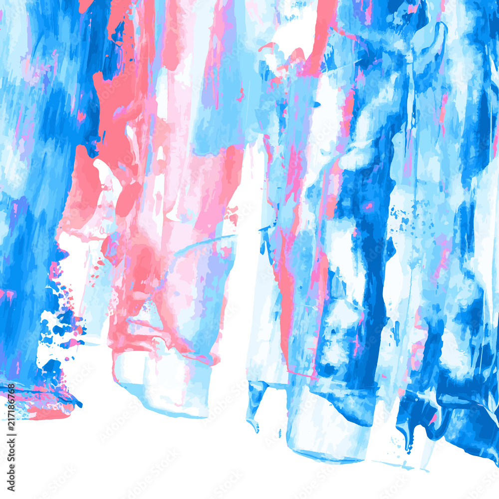 Pink, turquoise, navy blue, indigo watercolor texture hand paint on white background. Ink dry brush strokes, stains, spots, splashes. Oil marble vector backdrop on canvas. Fluid art