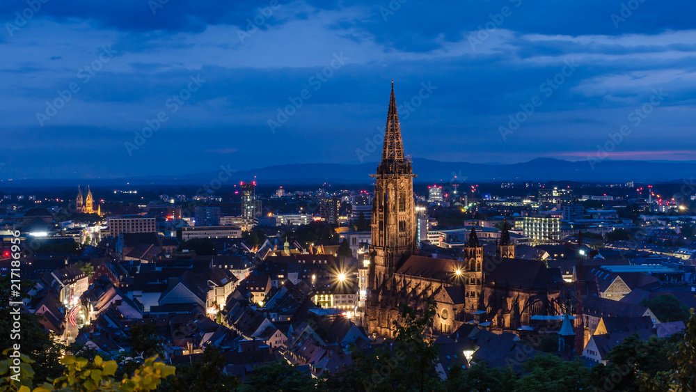 Freiburg mit Münster zur Blauen Stunde