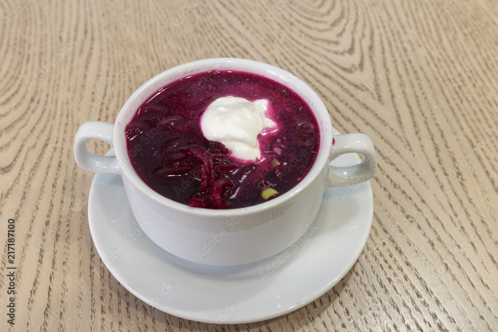 Tasty borsch - soup of beetroot with sour cream. Tasty borsch - soup of beetroot with sour cream.