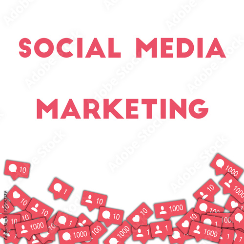 Social media marketing. Social media icons in abstract shape background with counter  comment and fr