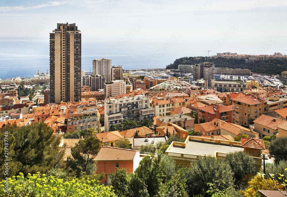 Panoramic view of La Condamine and Monte Carlo. Principality of Monaco