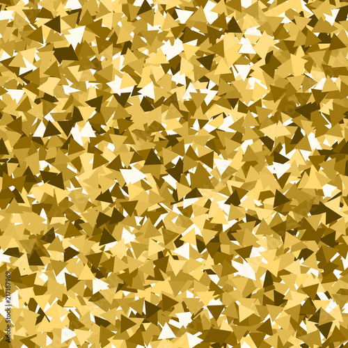 Glitter seamless texture. Adorable gold particles. Endless pattern made of sparkling triangles. Inte