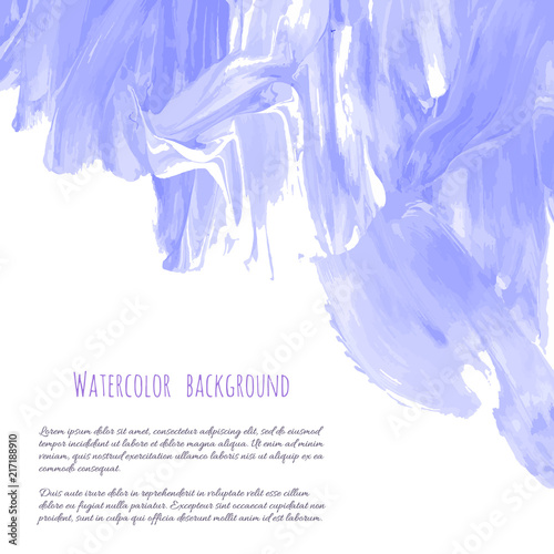Violet, lavender, lilac grunge marble watercolor dry brush strokes texture hand paint on white background. Abstract acrylic pours, fluid art with stains, splashes. Oil frame, place for text, logo