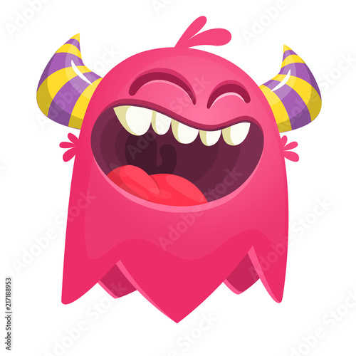 Flying catoon monster. Pink character for Halloween