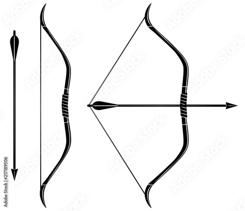 Bow and arrow icon vector. Stretched bow.