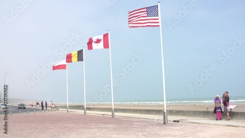 Flags Waving on Normandy Beach