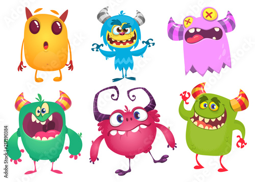 Cartoon Monsters. Vector set of cartoon monsters isolated. Design for print, party decoration, t-shirt, illustration, logo, emblem or sticker