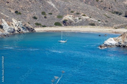 Sailboat in a deserted cove in Santa Catalina Island 