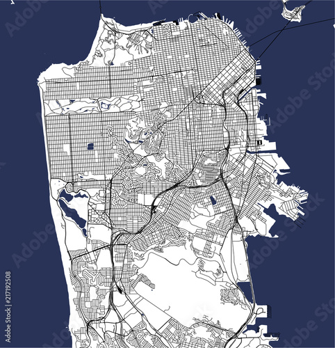 Canvas Print map of the city of San Francisco, USA