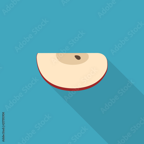 Red apple slice icon in flat long shadow design