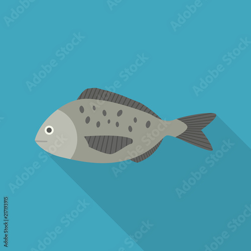 Gray fish icon in flat long shadow design
