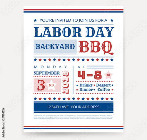 Labor Day BBQ invitation template - Labor Day USA grill party flyer design - vector illustration retro