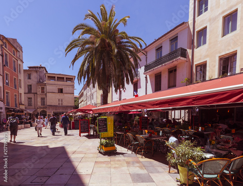 Nimes, Gard, France, 22,06 2018. Market square in Nimes photo