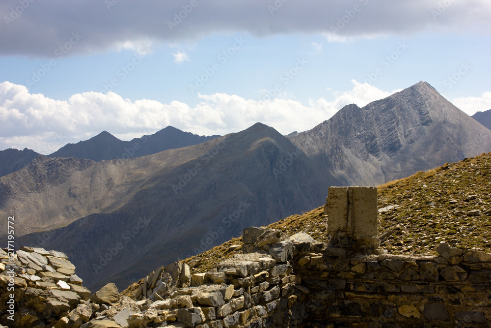 Landscape and old Stone wall at Col de Parpaillon, France