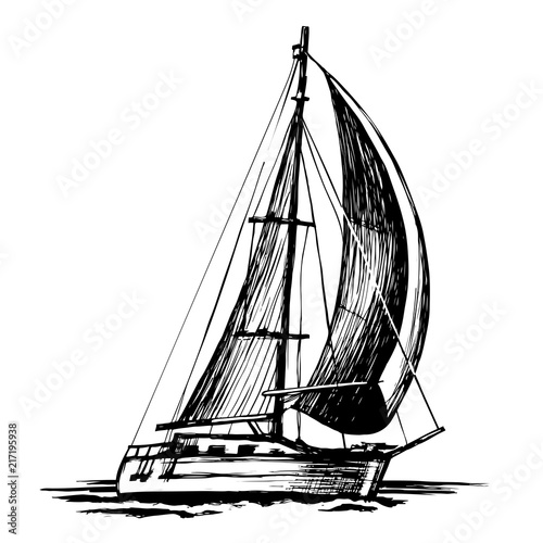 Single-masted sailboat vector sketch isolated