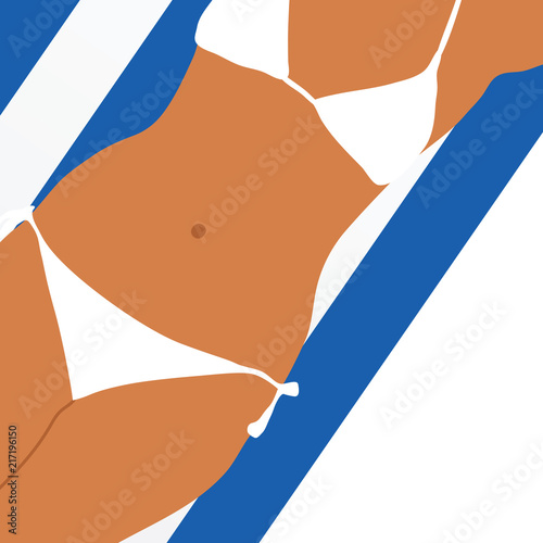 girl on towel in white bikini illustration