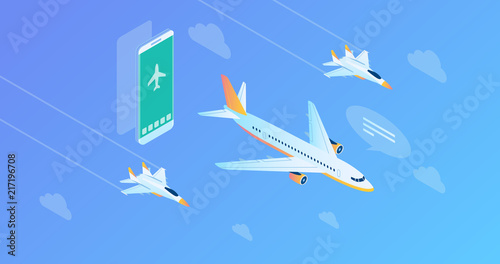 Wide Ultra HD Screen Resolution Aviation Technology Isometric Concept Illustration