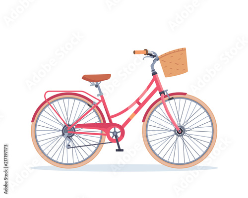 City Female Pink Bike With Basket Bicycle Illustration