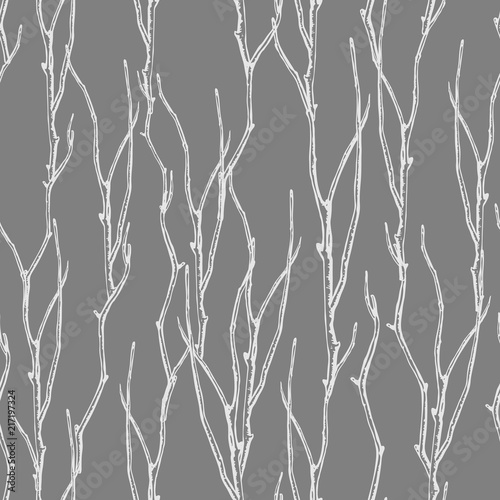 Seamless graphic pattern of twisted branches.