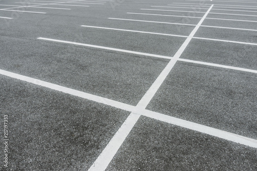 Asphalt Floor with parking lot at city center, Vacant Parking Lot, Parking lane painting on floor, copy space © jatuporn_apple