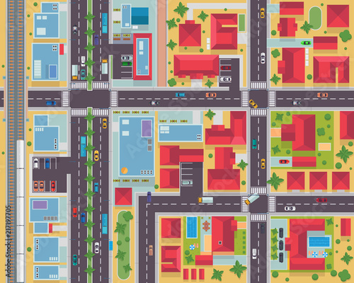 Top View Urban City Map Housing And Commercial Area Illustration
