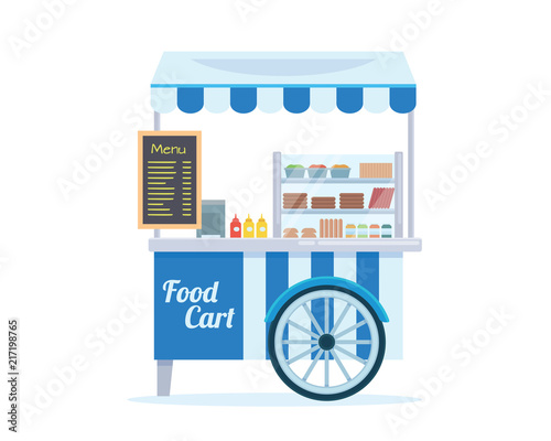 Modern Summer Business Snack Stand Street Food Cart Illustration in Isolated White Background