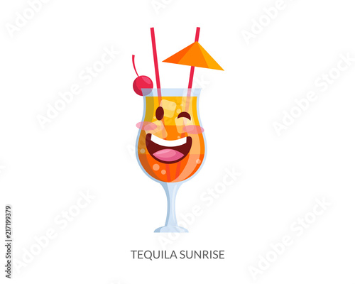 Cute Tropical Cocktail Drink Cartoon Character Illustration In Isolated White Background