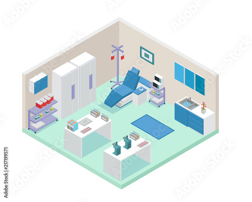 Modern Hospital Medical Laboratory Room Area Interior in Isometric View Illustration In Isolated White Background