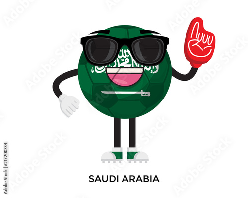 Cool International Saudi Arabia Flag Soccer Ball Supporter Mascot Tournament Illustration