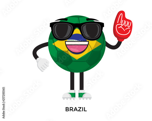 Cool International Brazil Flag Soccer Ball Supporter Mascot Tournament Illustration