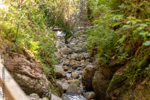 MENZENSCHWAND, GERMANY - JULY 23 2018: Waterfall in the German village Menzenschwand on a beautiful sunny summer day
