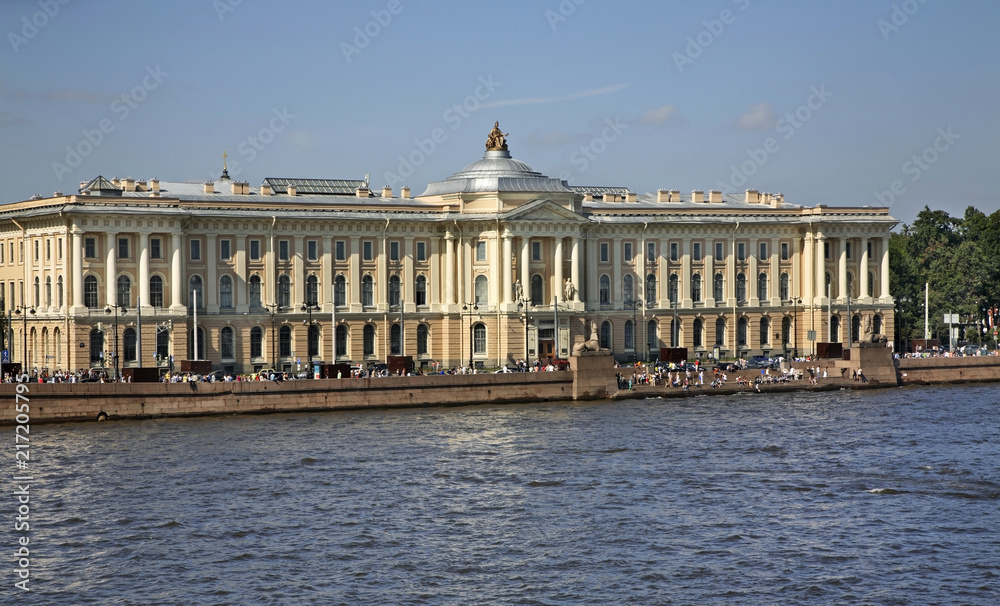 University (Universitetskaya) embankment in Saint Petersburg. Russia