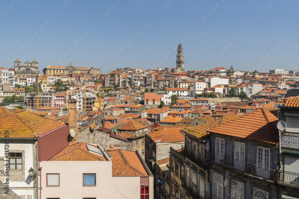 Porto, Portugal. Panoramic view of colorful old houses of Porto, Portugal