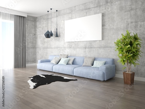 Φωτογραφία Mock up a bright living room with a large comfortable sofa and a stylish hipster background