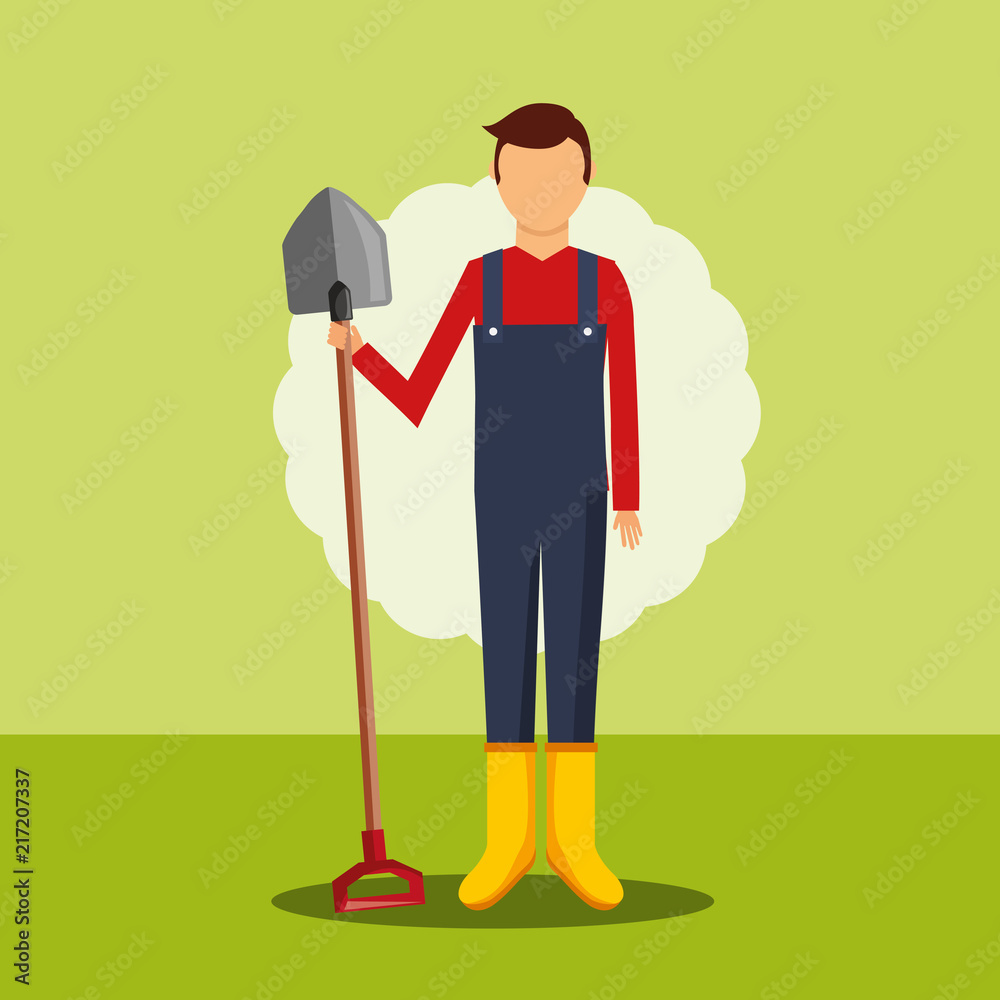 gardener holding big shovel tool gardening vector illustration gardener holding big shovel tool gardening vector illustration